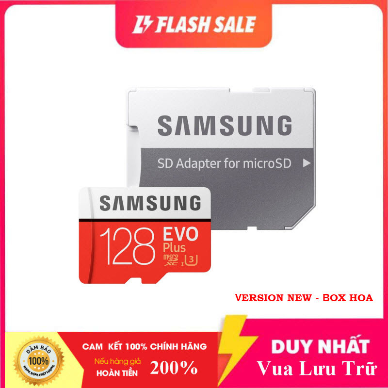 [Flash Sales]  Thẻ nhớ MicroSDXC Samsung Evo Plus 128GB U3 4K R100MB/s W60MB/s - box Hoa New 2020 (Đỏ) + Kèm Adapter
