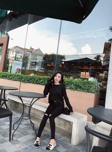 QUẦN JEAN NỮ ĐEN RÁCH GỐI SIÊU ĐẸP
