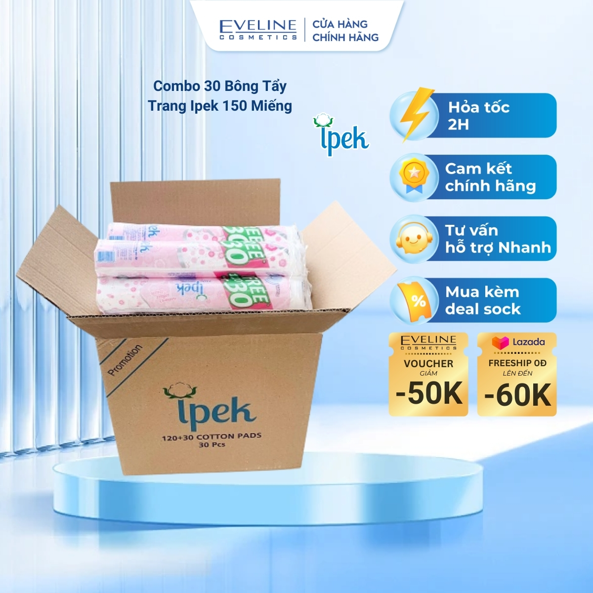 Combo 30 bông tẩy trang Ipek 150 miếng/bịch chính hãng