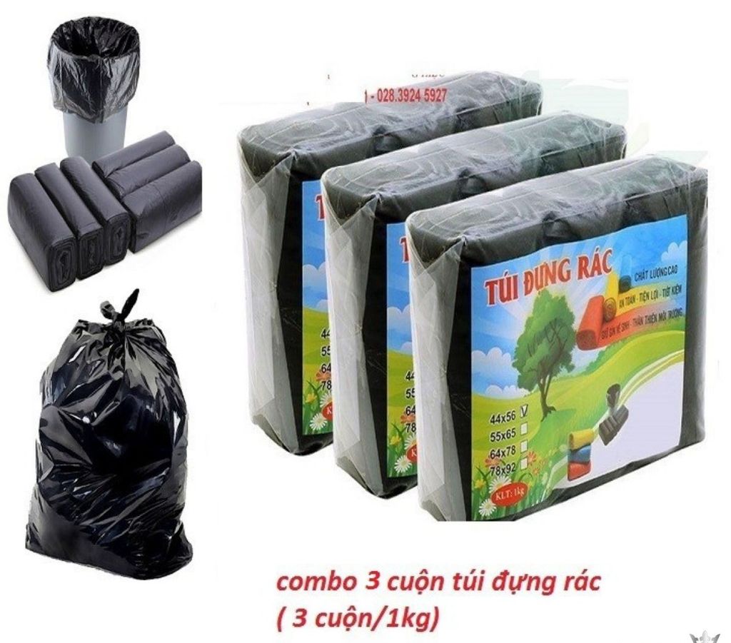 Túi đựng rác cuộn đen sinh học tự phân hủy Ecogreen (3 cuộn/ túi)