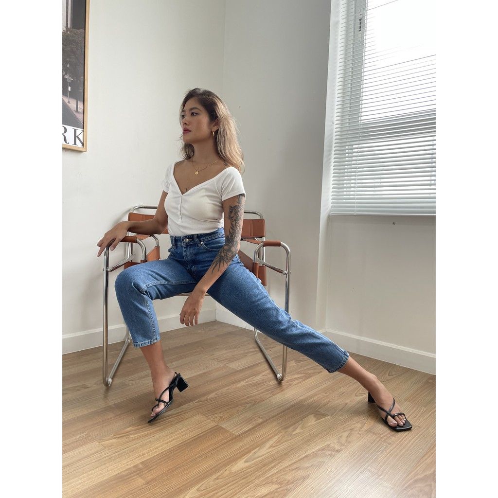 Quần Jeans Lưng Cao Nữ - Momfit Navy Blue  ( Mã MFJ - 03C)