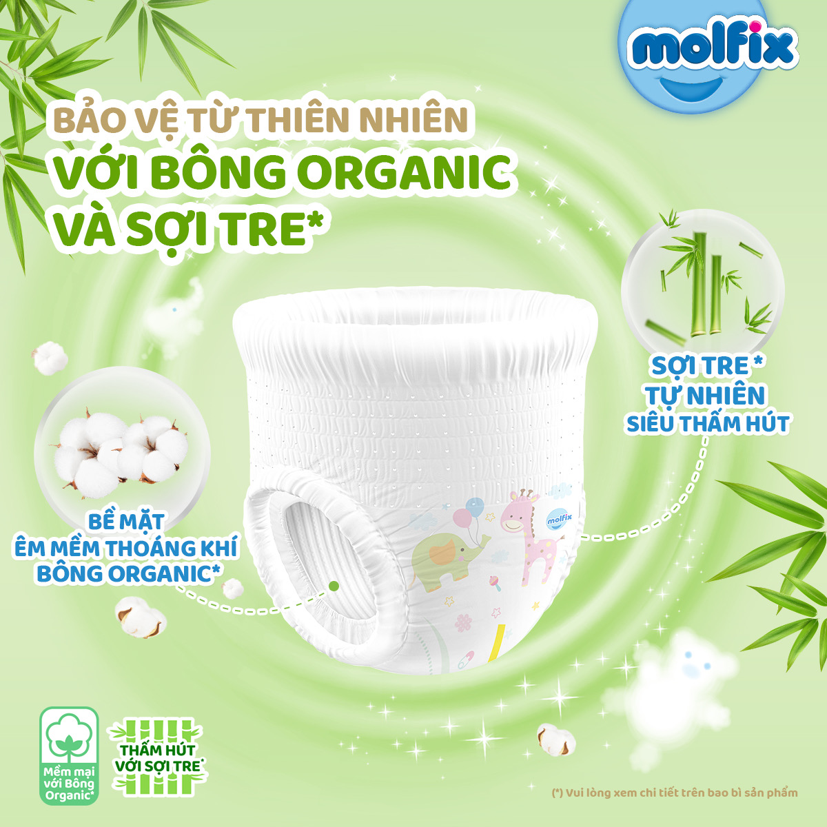 Tã/bỉm quần Molfix Thiên nhiên Regular XXL (15kg - 25kg) - Gói 16+2 miếng