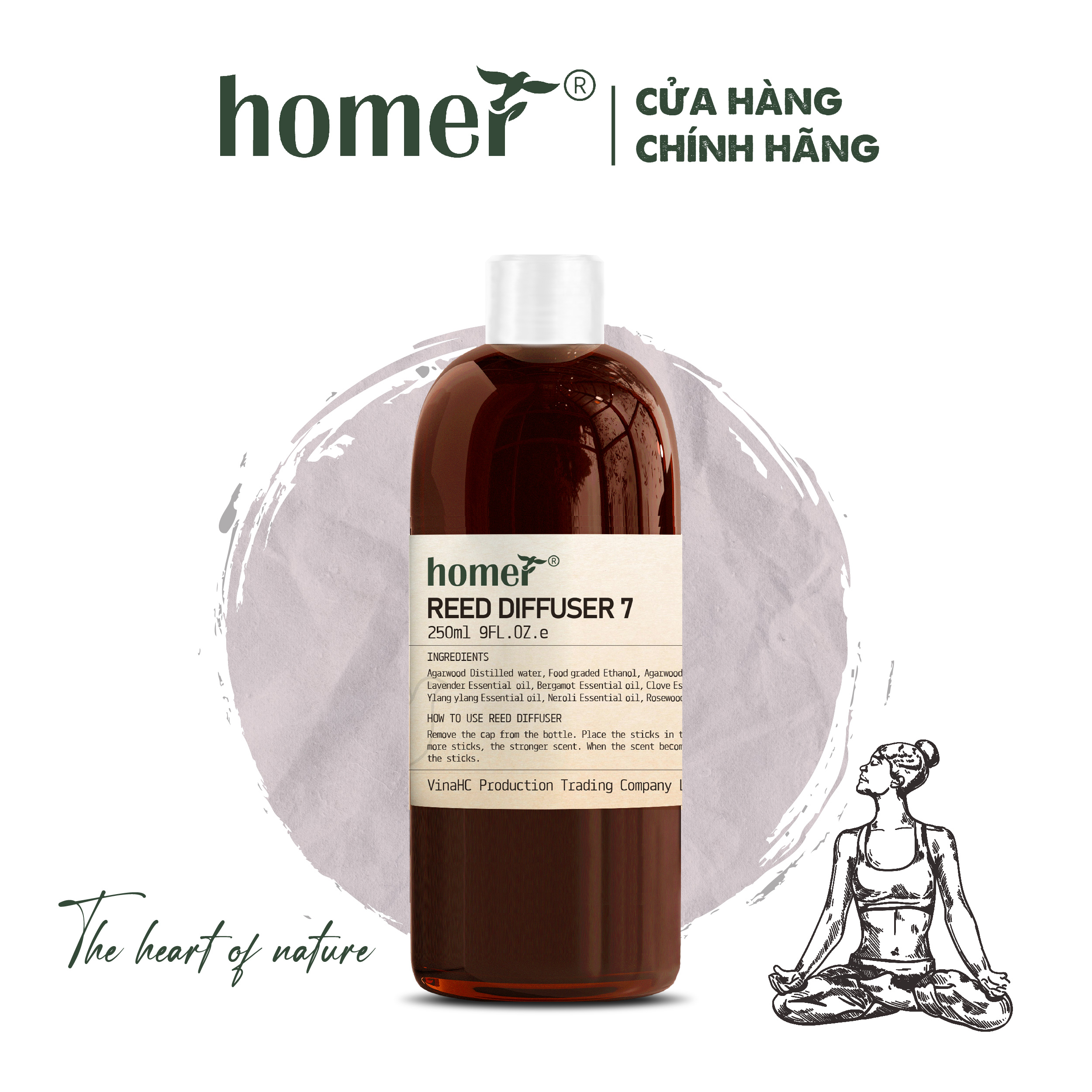 Tinh dầu thơm phòng Thiền Định khuếch tán dạng que gỗ thiên nhiên HOMER dung tích 100ml/250ml - Thơm suốt 600 giờ, khử mùi, thơm phòng, không độc hại