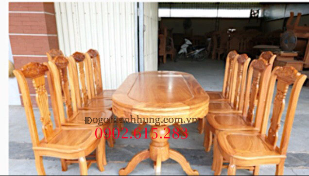 [HCM]Bộ bàn ăn gỗ gõ đỏ 8 ghế bàn ô van