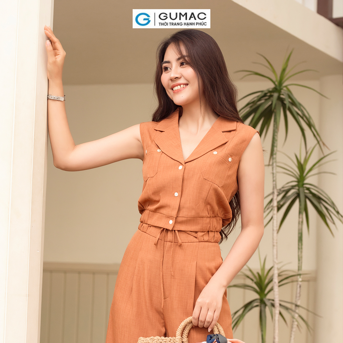 Set lẻ áo lửng túi đắp thời trang gumac ad06004-quần culottes thắt nơ thời trang gumac qd06005