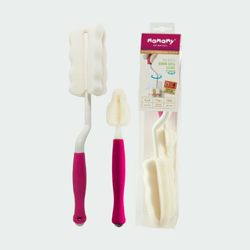 Bộ cọ rửa bình sữa và núm ty quay 360 độ Mamamy