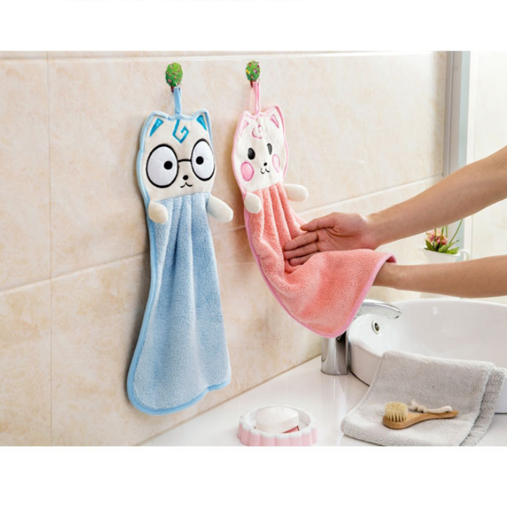 Khăn lau tay nhà bếp, nhà tắm có móc treo, khăn HÌNH MÈO lau tay ngộ nghĩnh siêu thấm hút nước