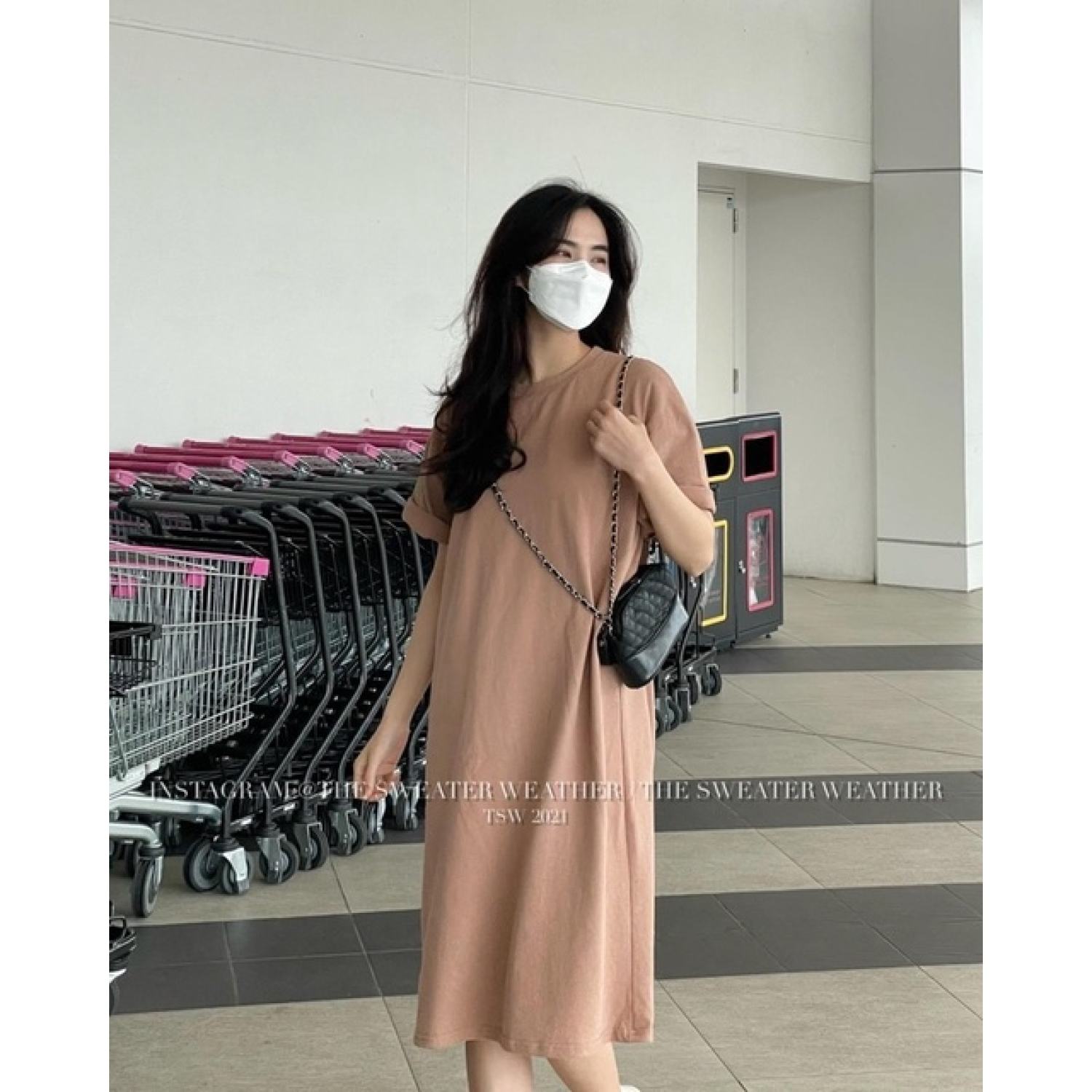 Váy Suông Dáng Dài Phong Cách Hàn Hàn Quốc - Váy Liền Cổ Tròn Dáng Chùng Tới Gối