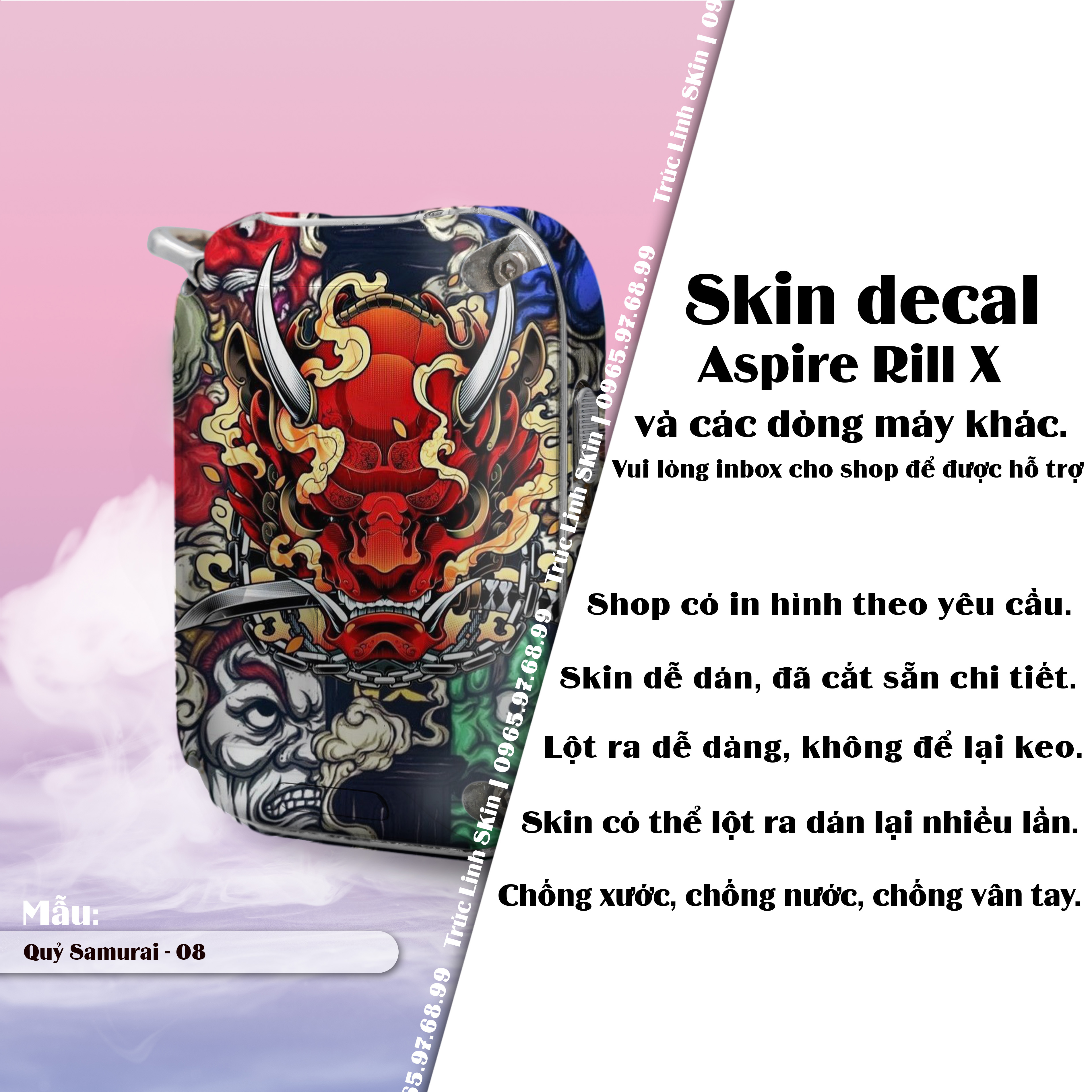Miếng dán skin cho Riil X mẫu Quỷ Samurai 08 (decal dễ dán, đã cắt sẵn)