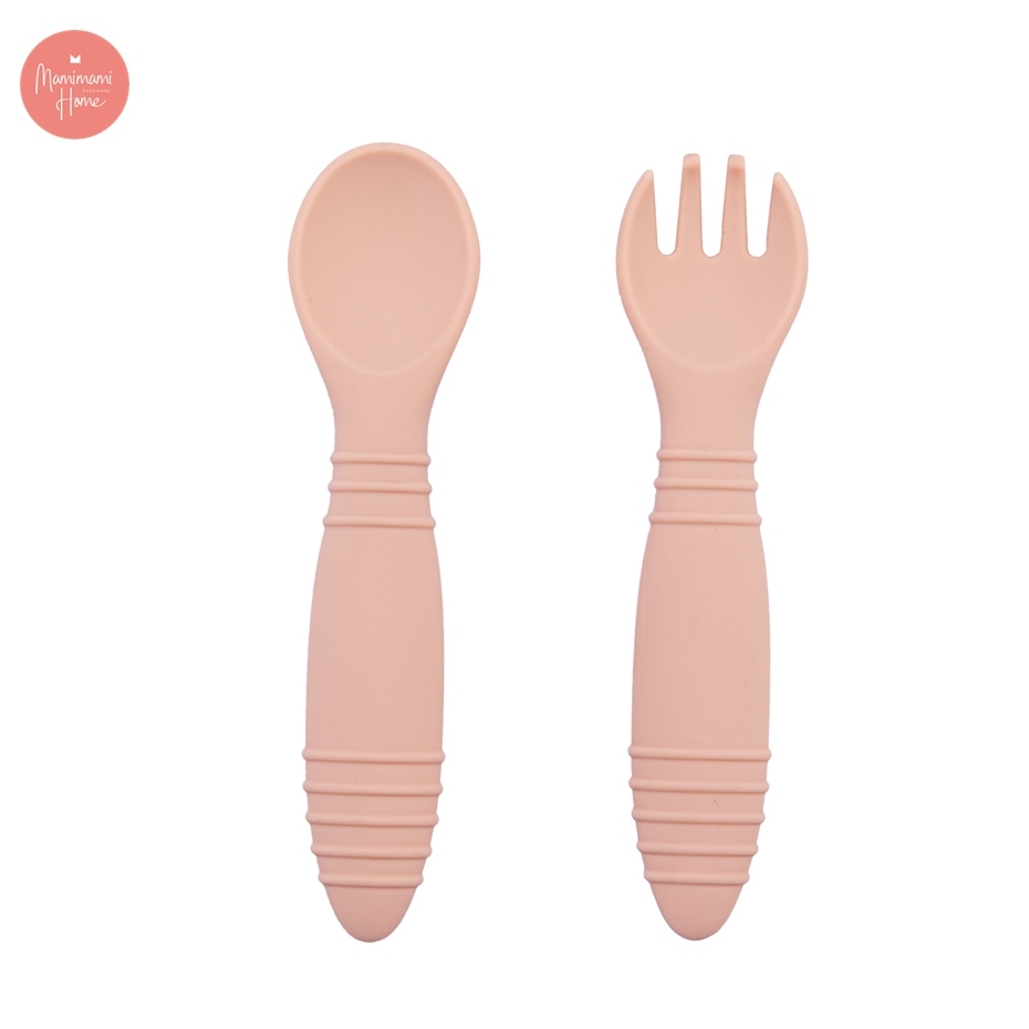 【Ready Stock】1pc Baby Tableware Food Grade Safe and Healthy Threaded Silicone Fork Spoon