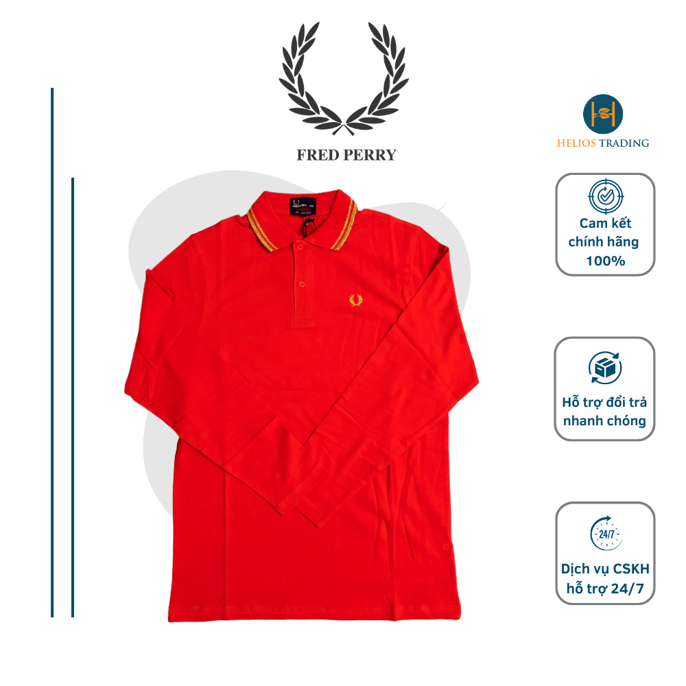 ÁO POLO DÀI TAY VIỀN CỔ MÀU ĐỎ - FRED PERRY - NHẬP KHẨU TRỰC TIẾP TỪ ĐỨC - FR16111024