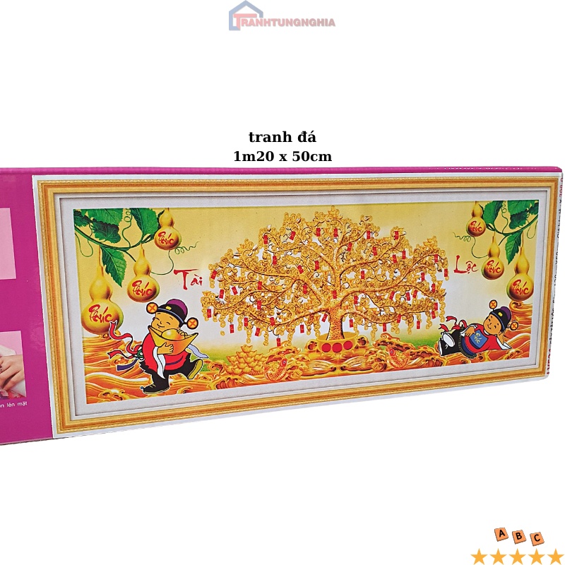 Tranh đính đá, tranh thêu chữ thập cây kim tiền tài lộc
