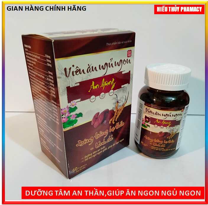 Viên Ăn Ngủ Ngon An Hưng Đông Trùng ,Hạ Thảo ,Linh Chi Giup  Ăn Ngon Loại Bỏ Mất Ngủ Căng Thẳng Stress Tăng Cường Đề Kháng  - Hộp 60 viên
