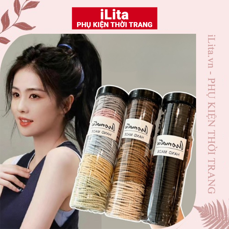 Thun cột tóc nữ Hàn Quốc dễ thương iLita phụ kiện buộc tóc đẹp nhiều màu xanh, đỏ, tím, vàng, trắng, đen