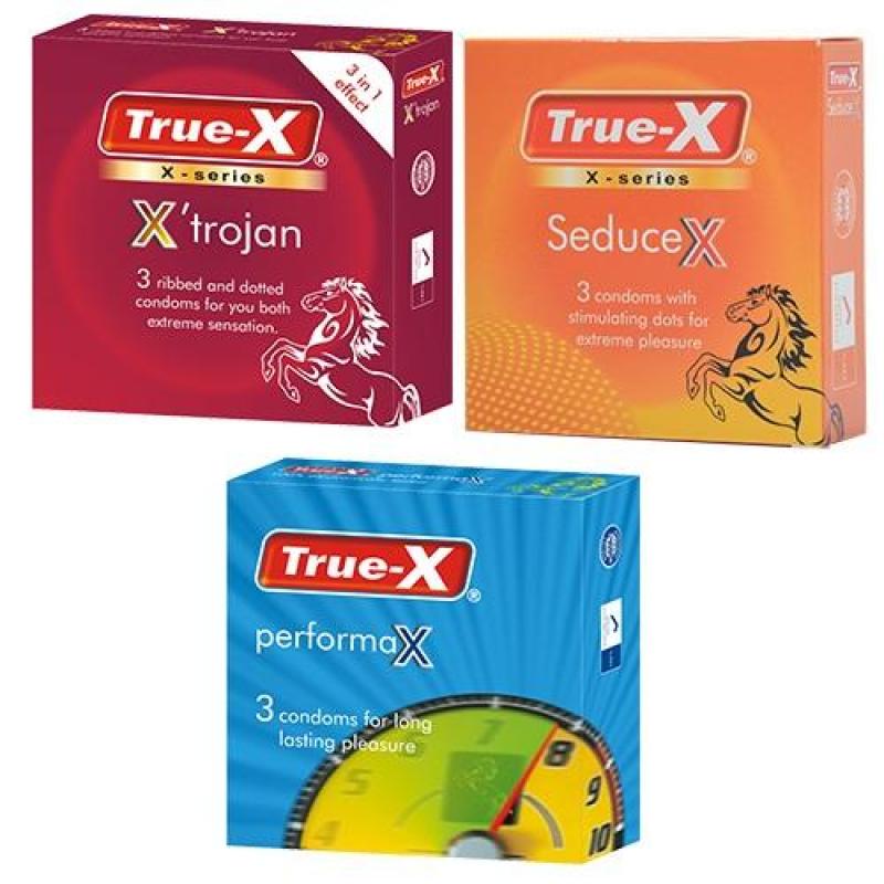 Bộ 3 hộp bao cao su True-X PerformaX, True-X SeduceX, True-X XTrojan [9 chiếc] nhập khẩu