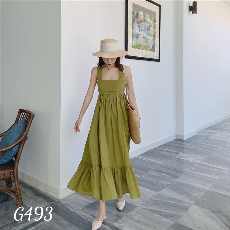 Đầm xoè nữ maxi đi biển kiểu nơ lưng voan lụa G493