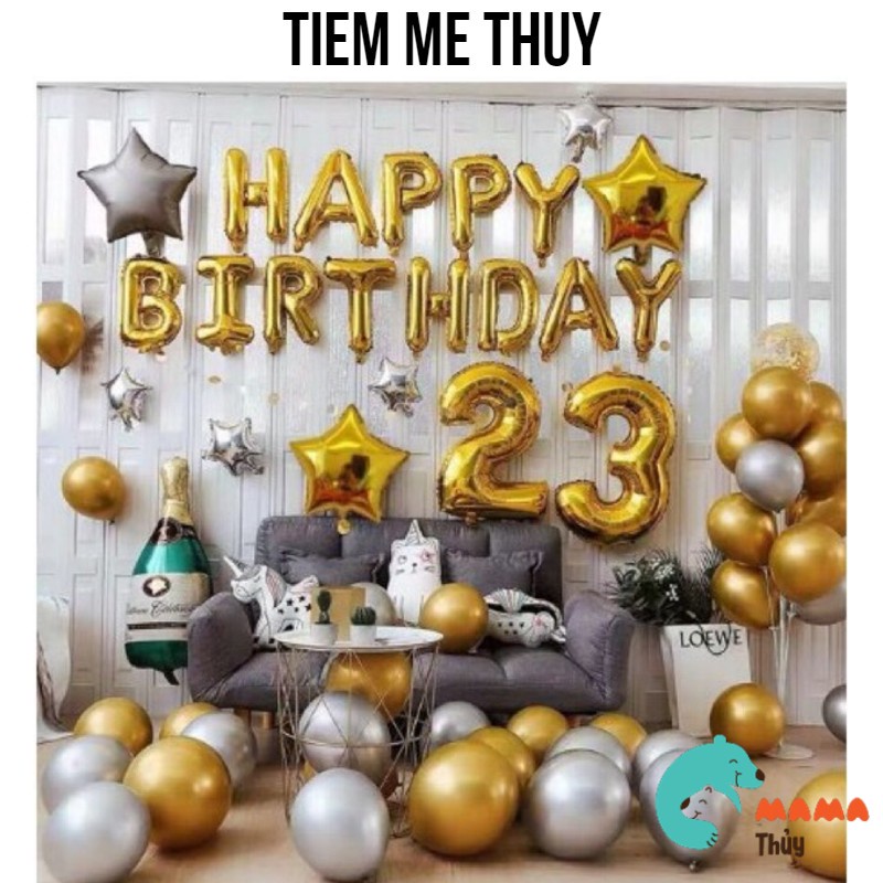 Tiem me Thuy - Bộ bong bóng trang trí sinh nhật tone vàng gold sang chảnh 03
