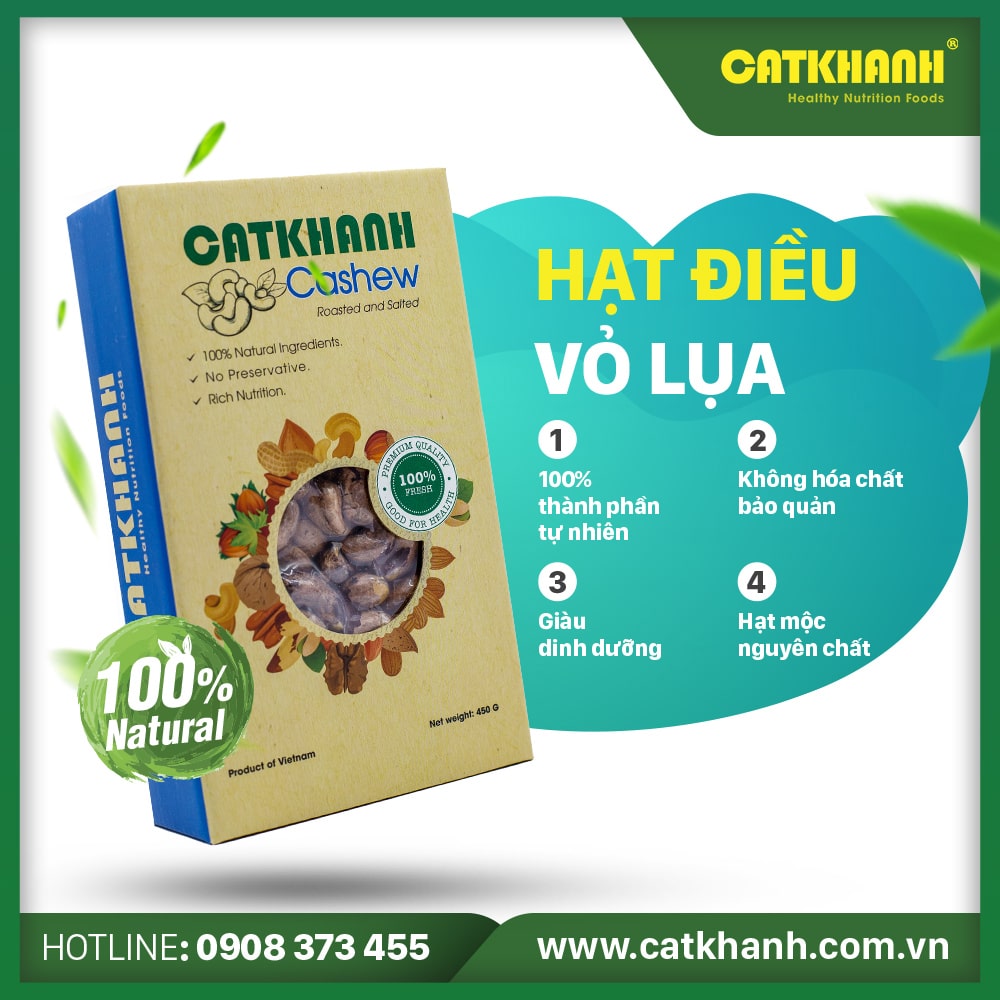 Hạt điều rang muối vỏ lụa 450gr - Giao nhanh