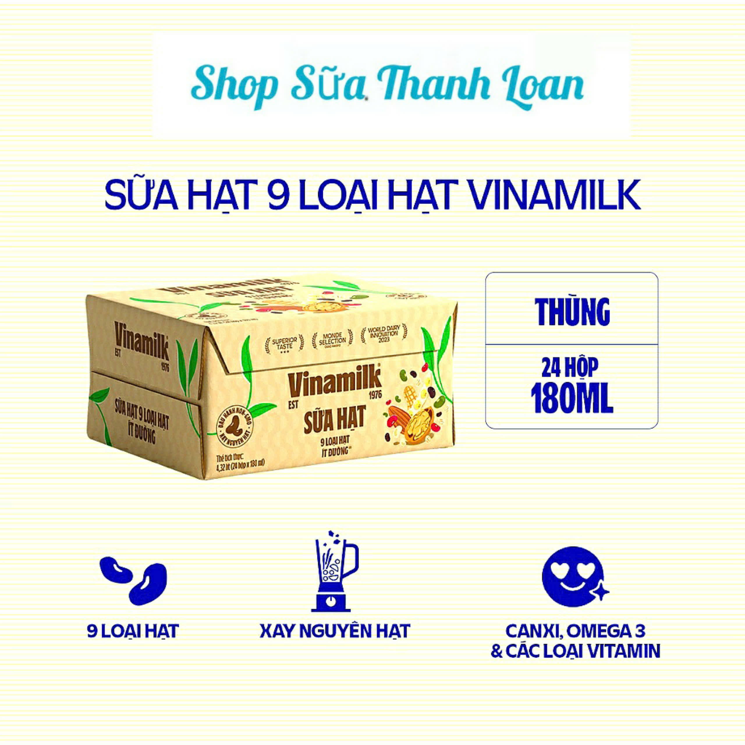 (HSD T11-2026) Thùng 24 Hộp Sữa 9 Loại Hạt Vinamilk Super Nut/ Sữa Hạt Cao Đạm 180ml.