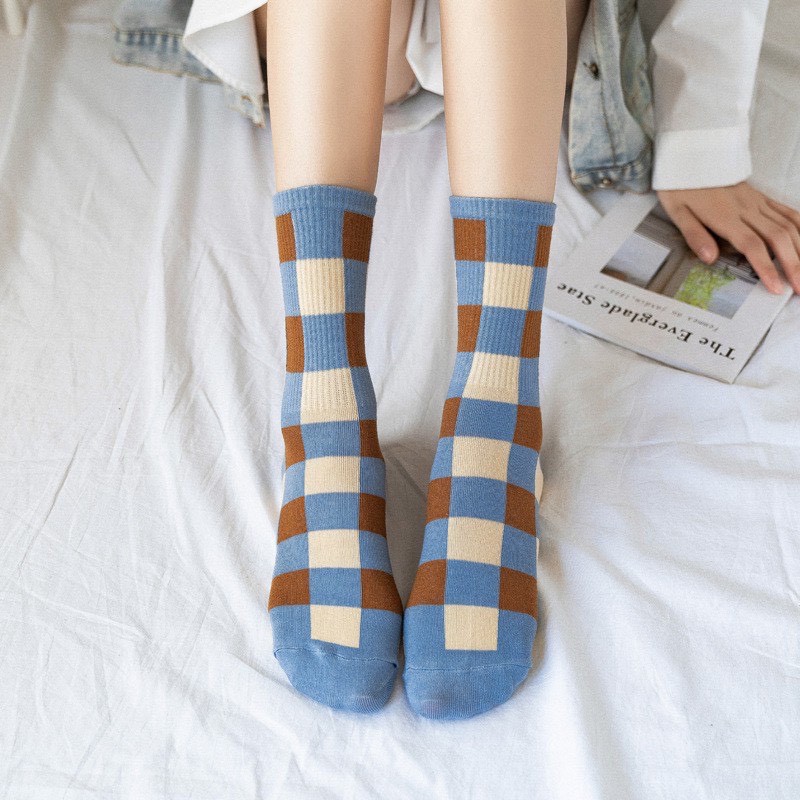 Tất Unisex Cao cổ Họa Tiết Solid Blue