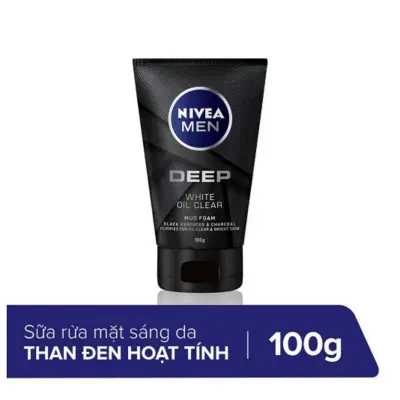 Sữa rửa mặt than đen hoạt tính cho nam giúp da sạch nhờn sáng khỏe Nivea Men Deep White Oil Clear (100g)