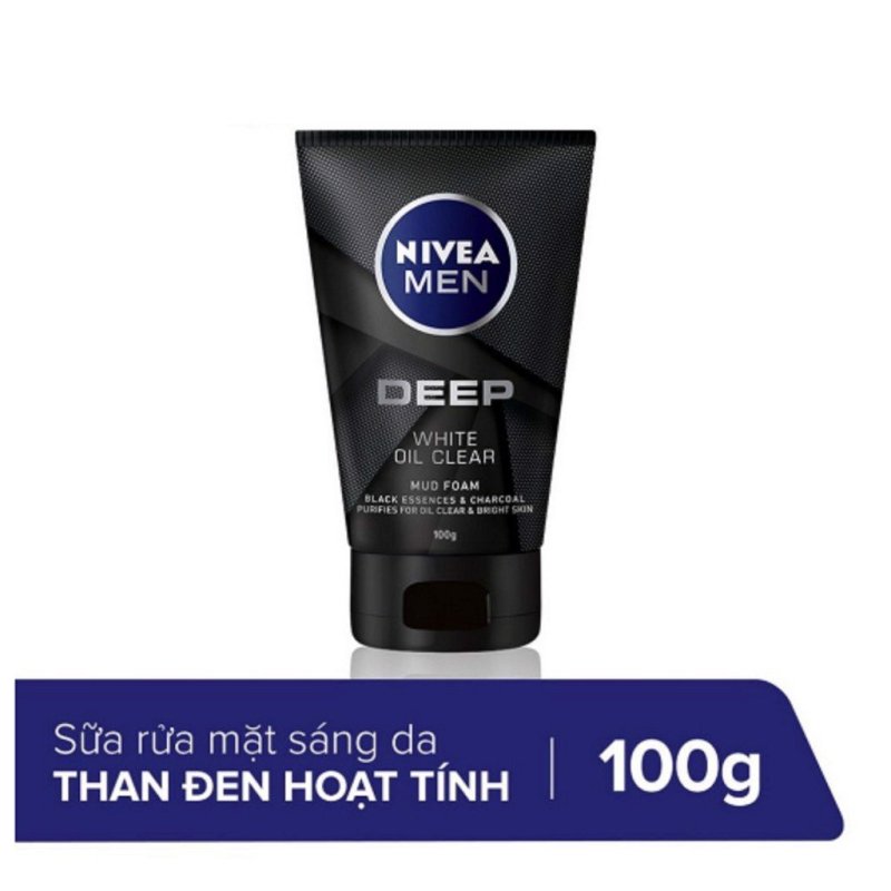 Sữa rửa mặt than đen hoạt tính cho nam giúp da sạch nhờn sáng khỏe Nivea Men Deep White Oil Clear (100g) giá rẻ