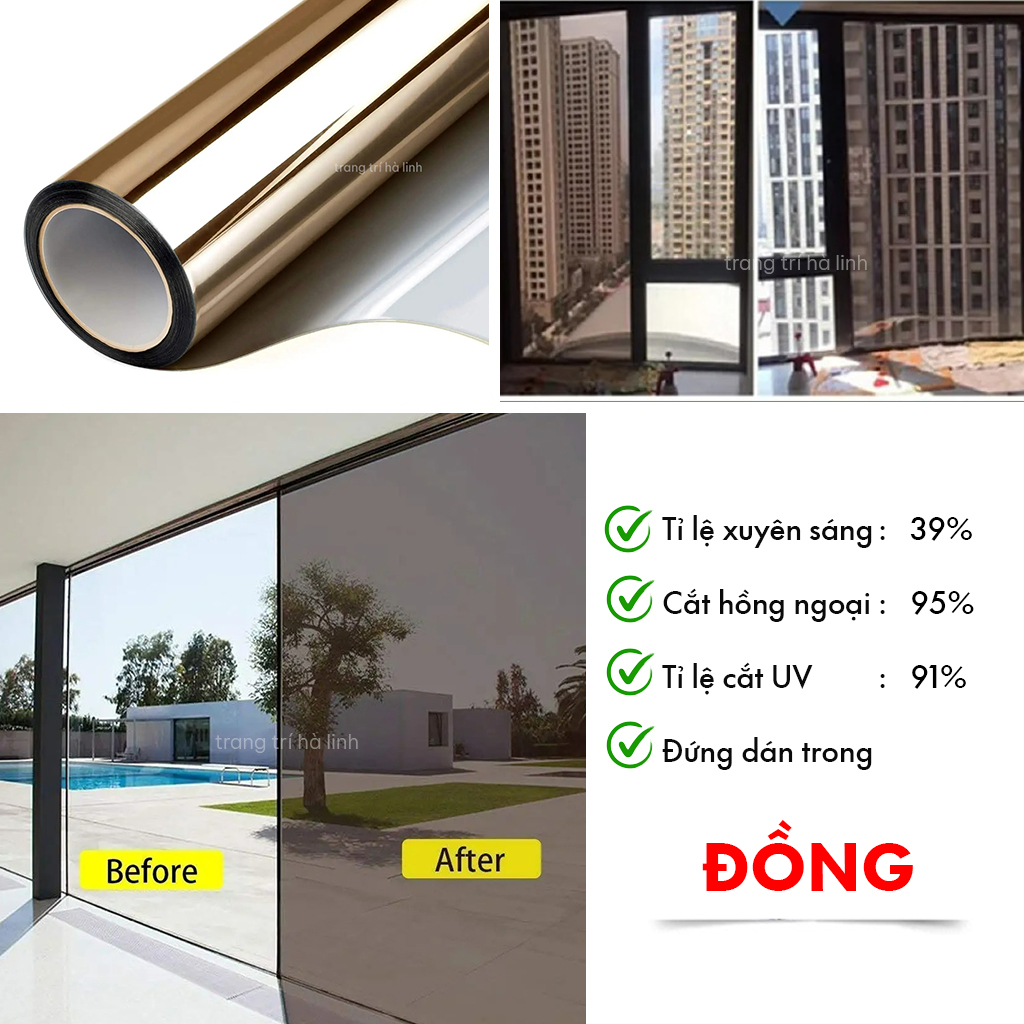 Insulation film sunscreen hot window door glass, decal reflective anti-glare format 1m multicolour-decorative ha components