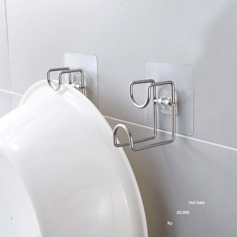 Móc Inox Dán Tường Treo Thau Chậu, Khăn, Quần Áo/ Giá Gắn Tường Treo Đồ Nhà Bếp, Nhà Tắm