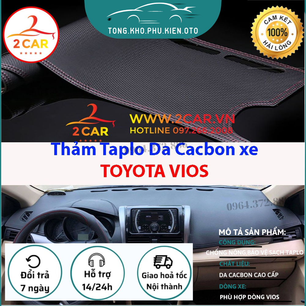 Thảm taplo chống nóng xe Toyota Vios 2014-2023 da carbon cao cấp, có chống trượt