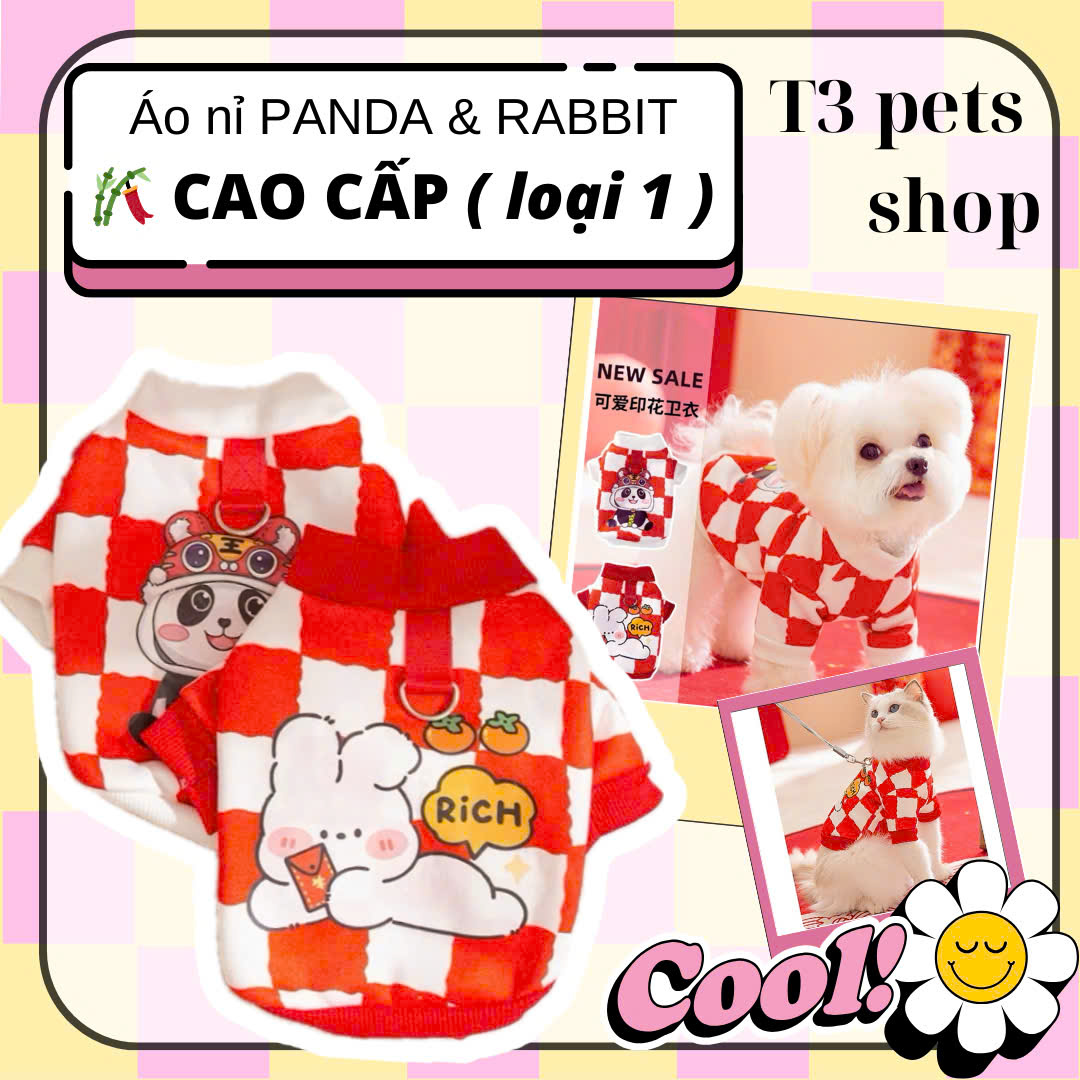 áo nỉ - áo ấm - áo thu đông hình rabbit rich và panda đội nón lân dành cho chó mèo - T3 PETS SHOP
