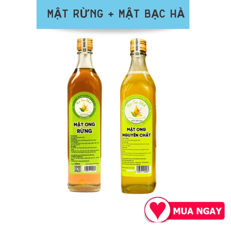 Mật ong rừng + mật ong bạc hà, 2 chai 550ml mật ong tự nhiên nguyên chất bổ dưỡng.