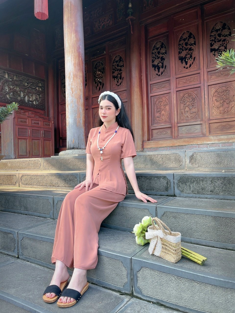 Đồ Lam Đi Chùa #Mẫu quý cô lụa phi yến# Quần Áo Nữ