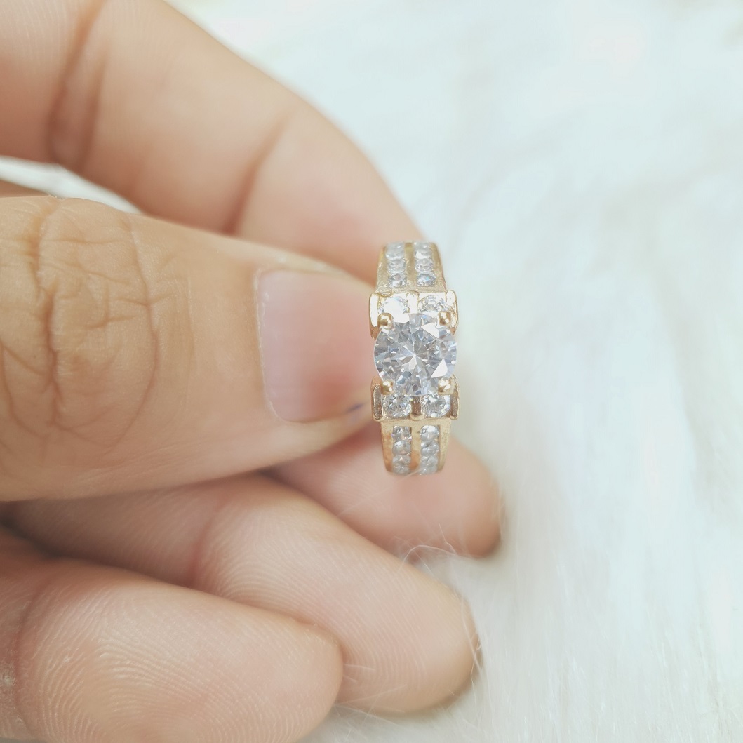 (Có ký hiệu-Không xi mạ) Nhẫn Kiểu Đơn Đính Đá Vonfram Cao Cấp-Dùng lâu dài tắm rửa thoải mái không phai màu