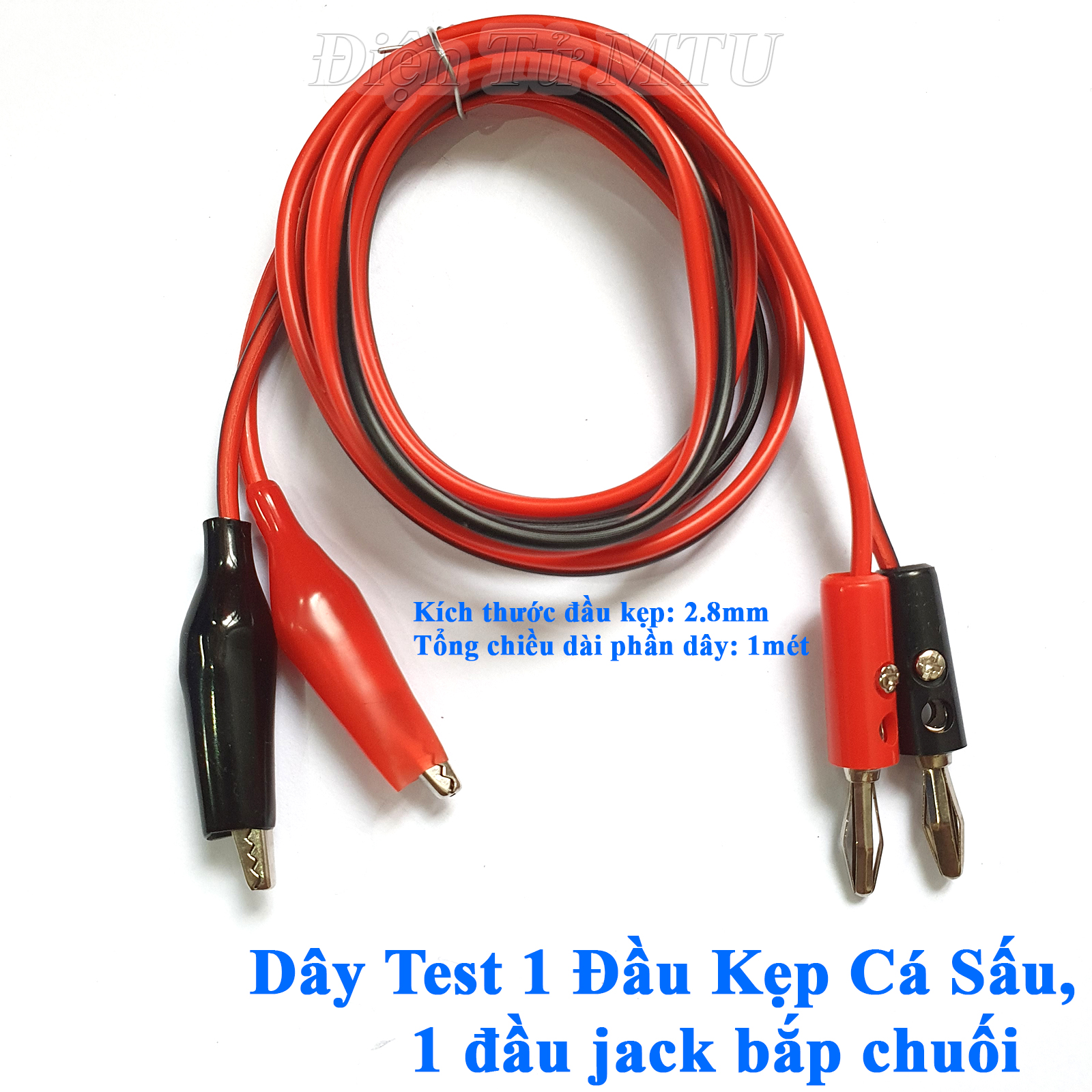 Dây Test Điện Tử 2 Đầu Kẹp Cá Sấu dài 1m (1 cặp dây đỏ & đen)