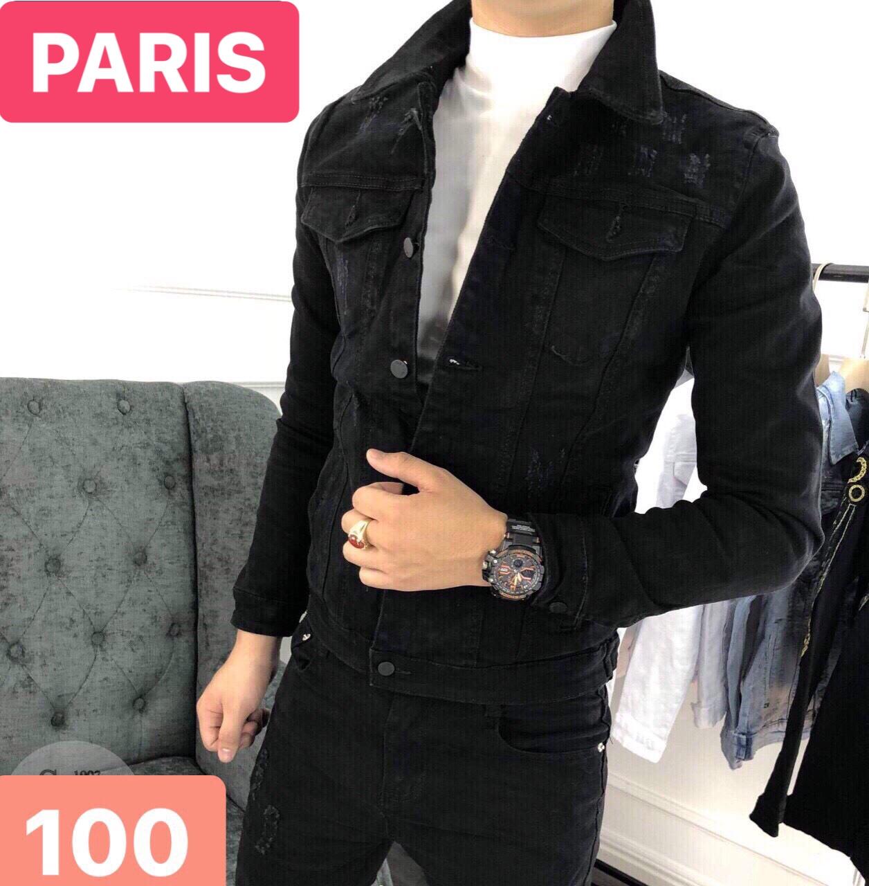 ÁO KHOÁC JEAN NAM CHẤT BÒ ĐEN TRƠN HOT TREND D-100 CAO CẤP - PARIS FASHION