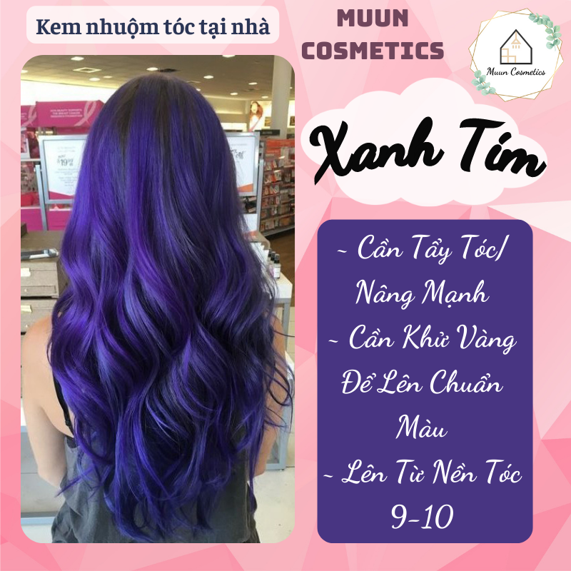 Thuốc Nhuộm Tóc Xanh Tím (Tặng Kèm Oxy Trợ Nhuộm và Chụp Tóc, Bao Tay)