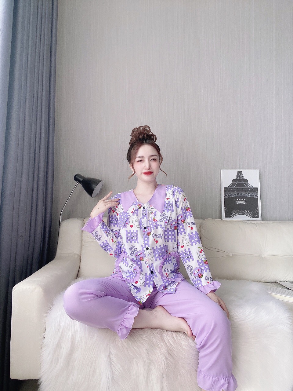 Pijama Nữ Lụa HÀN siêu mượt dài tay Cao Cấp , Đồ Pijama nữ lụa hàn mặc ngủ, Đồ ngủ nữ bộ mặc nhà Freesize dưới 57kg
