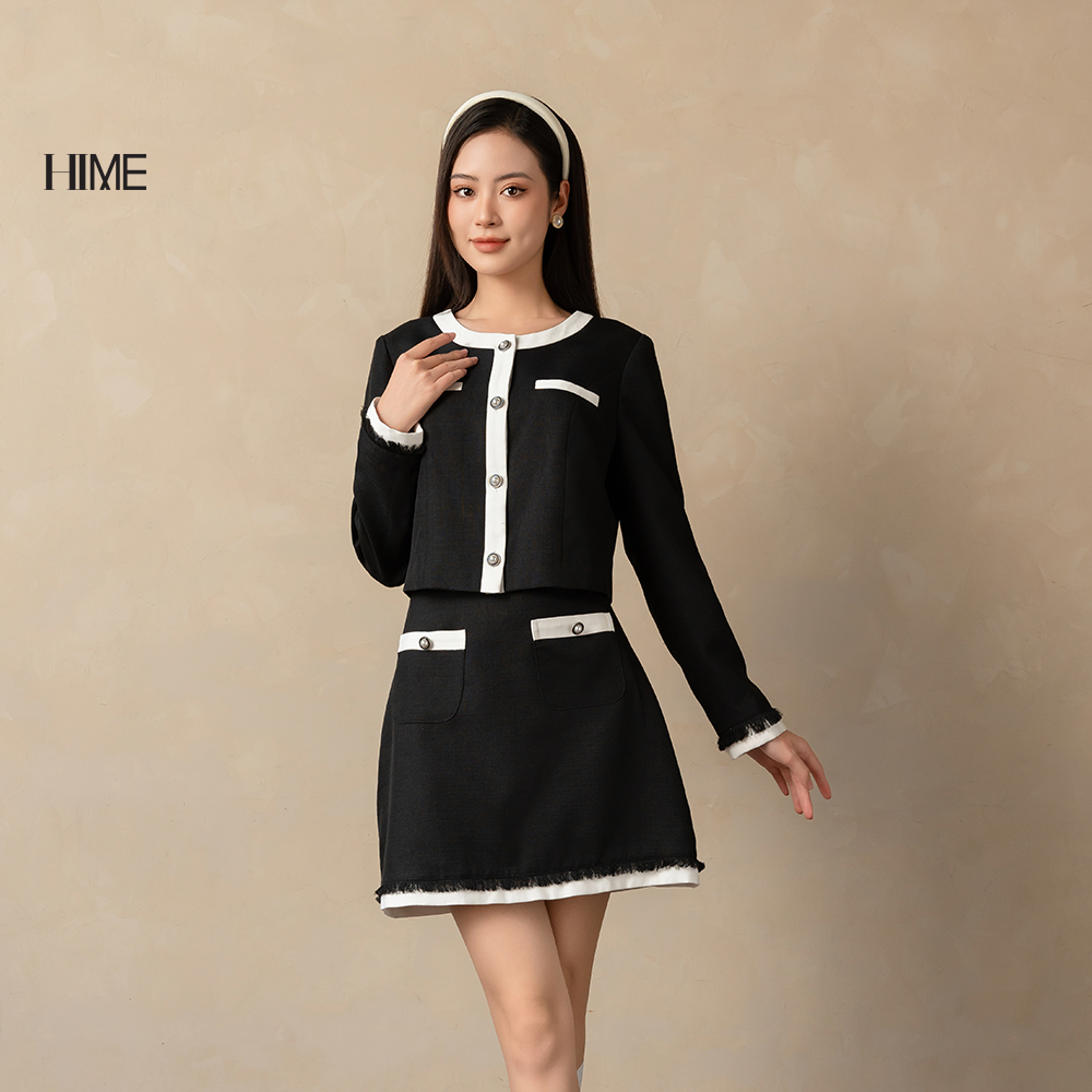 Áo khoác đen viền trắng hime h348bf4j0423