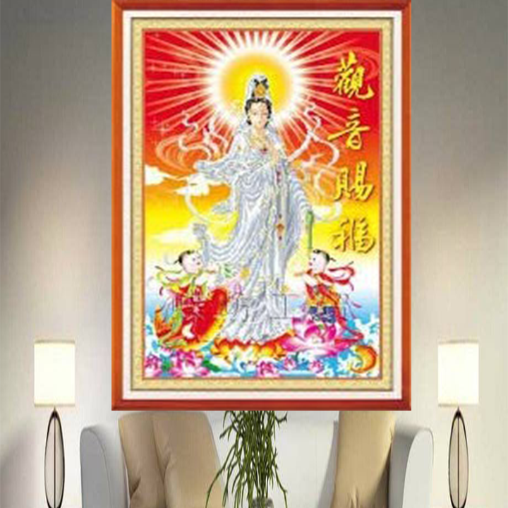 [HCM]Tranh thêu chữ thập Quán Thế Âm Bồ Tát đứng A927 - kích thước 47 * 67