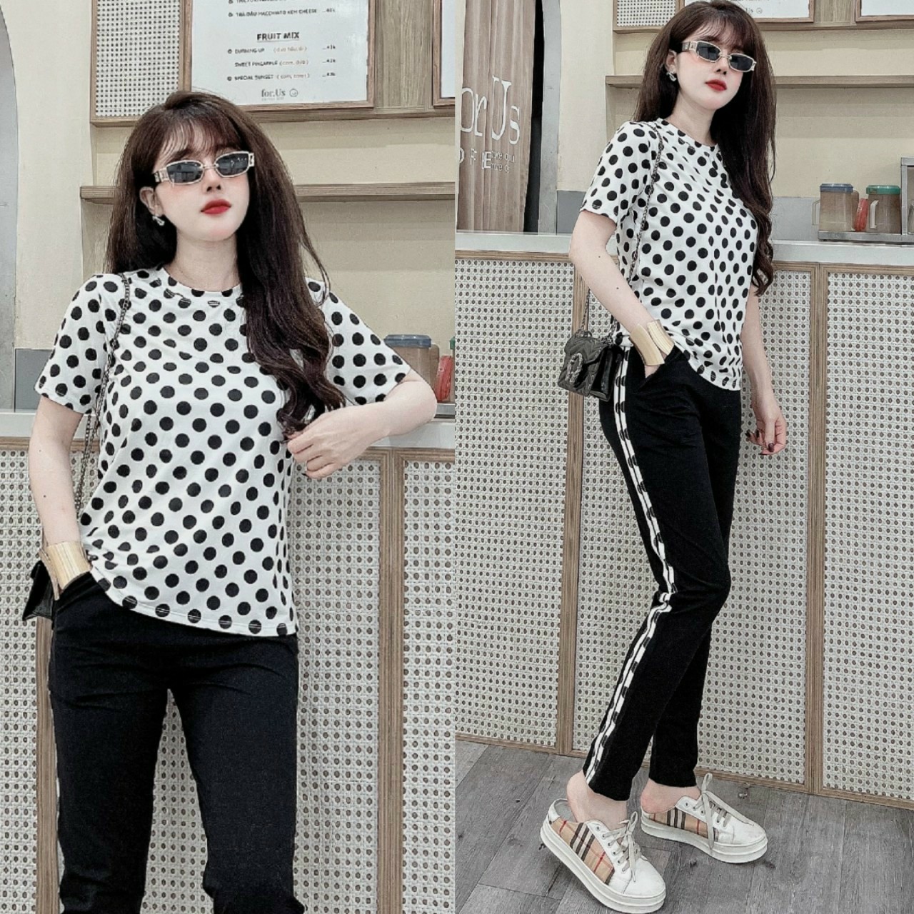 Đồ bộ thể thao thun cotton chấm bi