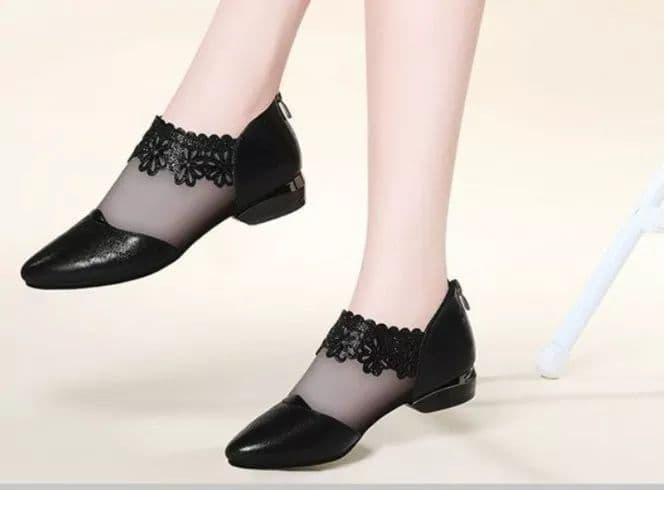 Giày búp bê cổ phối ren hoa