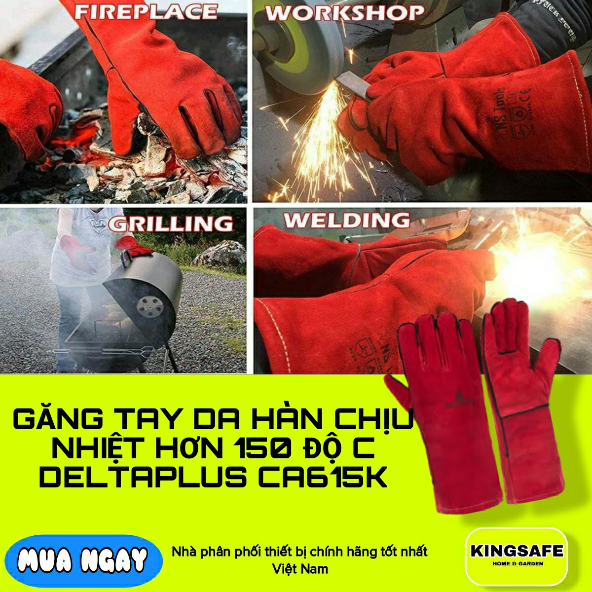 Găng tay da hàn chịu nhiệt deltaplus ca615k,chịu nhiệt 250 độ,chống tia lửa,mảng văng rỉ kim loại,[chính hãng}
