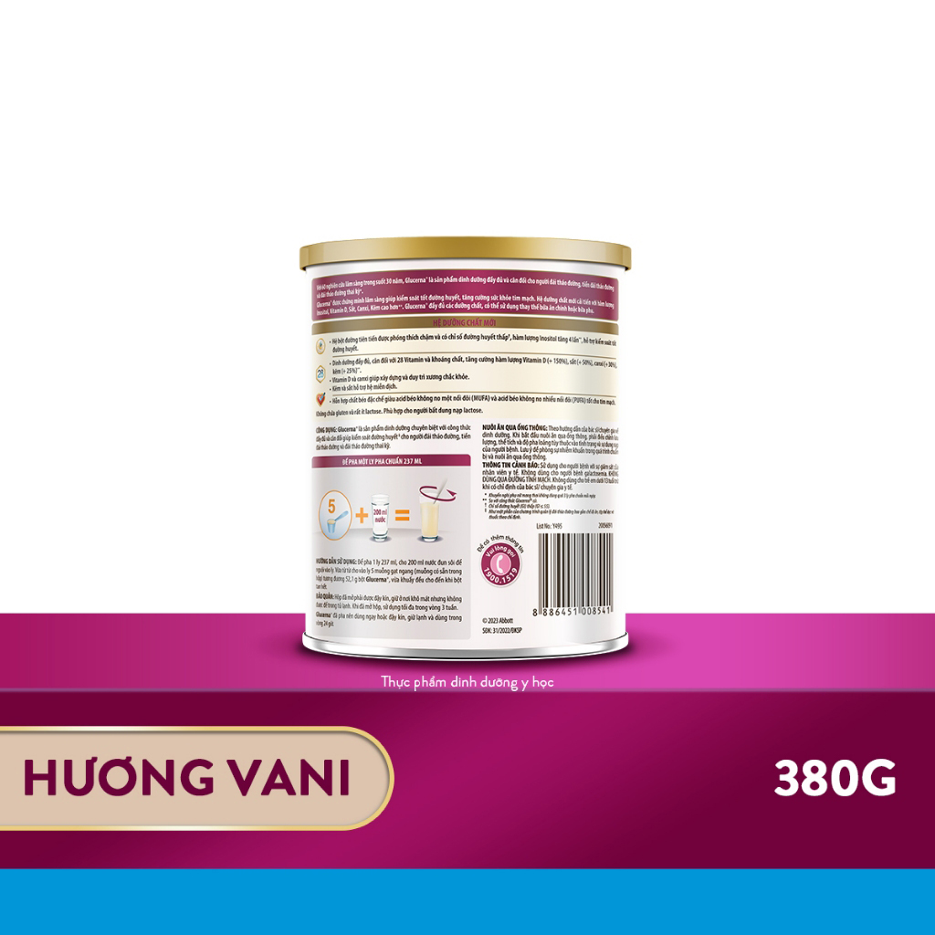 Sữa bột dành cho người bị tiểu đường Glucerna Abbott 380g Hương Vani