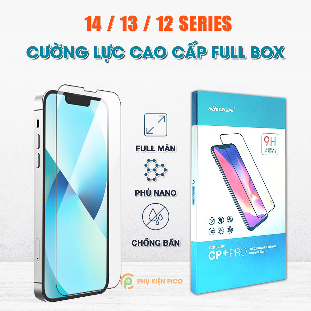 Kính cường lực iPhone 13 / Iphone 14 Plus / Iphone 12 Mini full màn chính hãng Nillkin CP+ Pro viền đen siêu mỏng - Dán màn hình Iphone 13
