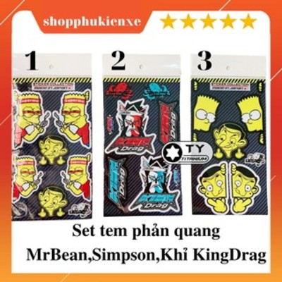 [HCM]Set Tem Phản Quang hình MrBean Simpson Khỉ KingDrag cực đẹp