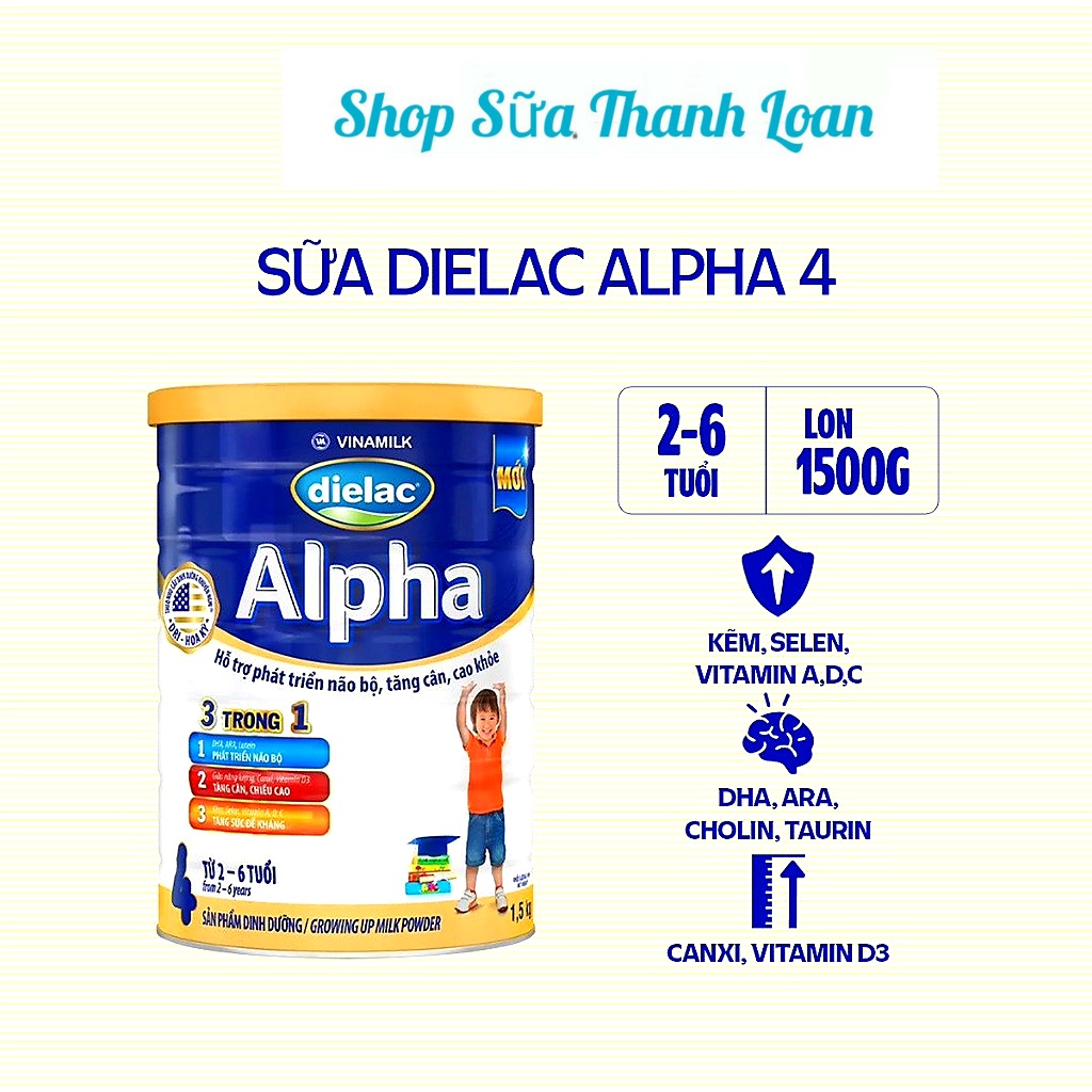 (HSD T2-2026) COMBO 2 HỘP SỮA BỘT DIELAC ALPHA 4 1500G (CHO TRẺ TỪ 2- 6 TUỔI).