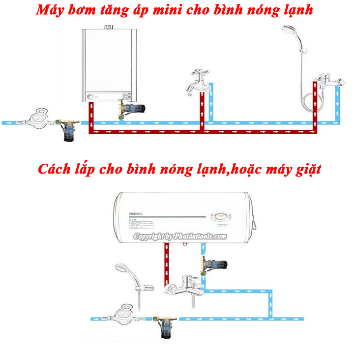 Bơm tăng áp cho bình nóng lạnh máy giặt