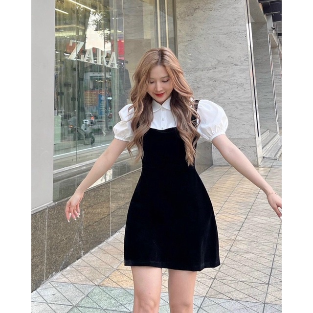 Váy Nhung Phối Cổ Dáng Sơ Mi Có BIGSIZE_Haxuanstore