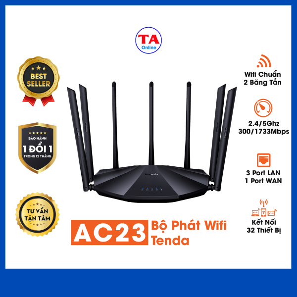 Bảng giá Bộ Phát Wifi Tenda AC23 Hai Băng Tần Tốc Độ 2100Mbps 7 Anten 6dbi Cho Khả Năng Phủ Sóng Mạnh Mẽ Phong Vũ