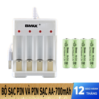 Bộ sạc pin tiểu AA AAA 4 cổng Bmax B04 và pin sạc lại AA 700mAh có lựa thumbnail